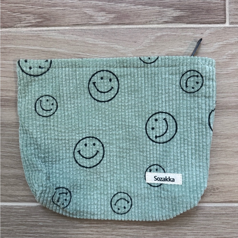 Green Cosmetic Bag with Smiley Design